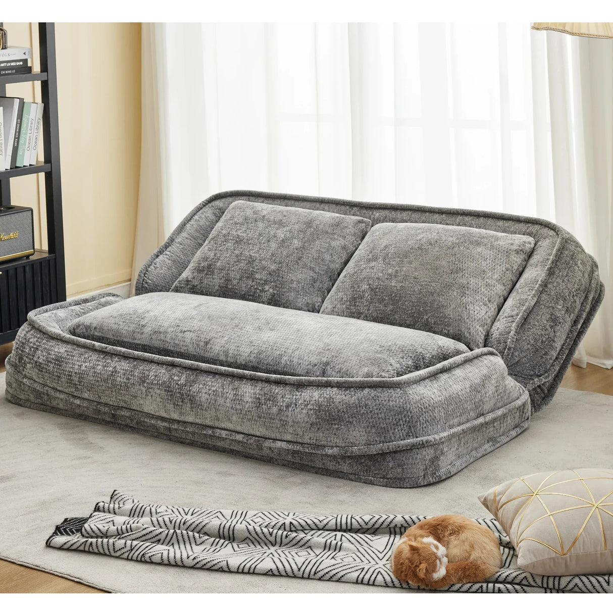Medium-Soft Adjustable Loveseat Lazy Sofa With Chenille Upholstery - Omega Lifestyles