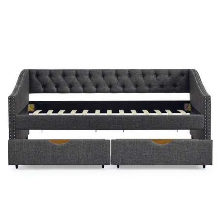 Twin Upholstered Tufted Daybed With Storage Drawers - Omega Lifestyles