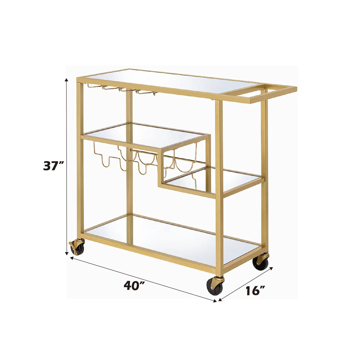 Champagne Finish Mirrored Top Metal Serving Cart - Omega Lifestyles