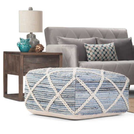 Square Fabric Pouf Ottoman With Diamond Stitching - Omega Lifestyles