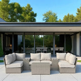 Outdoor Gray HDPE Wicker 9-Piece Seating Group With Cushions - Omega Lifestyles