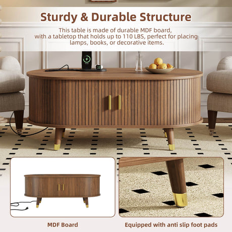 Mid-Century Modern Walnut Coffee Table With Charging Station - Sleep Galleria