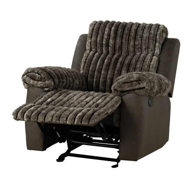 Transitional Two-Tone Brown Manual Glider Recliner - Omega Lifestyles