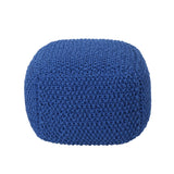 Knitted Cotton Cube Pouf Navy Modern Accent Seating - Omega Lifestyles