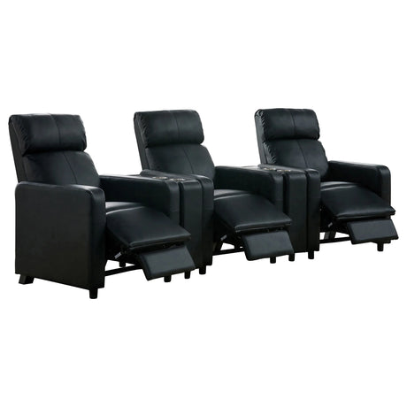 Warren Black Upholstered Three-Seat Home Theater Recliner Set - Omega Lifestyles