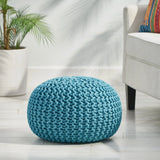 Modern Aqua Cotton Knit Weave Round Pouf 20-Inch - Omega Lifestyles