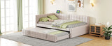 Full Upholstered L-Shaped Daybed With Twin Trundle and USB Ports - Omega Lifestyles