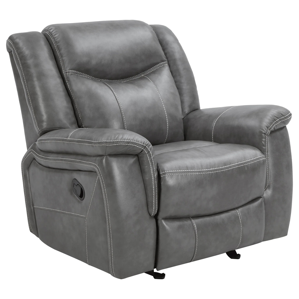Grey Upholstered Faux Leather Padded Arm Glider Recliner - Omega Lifestyles