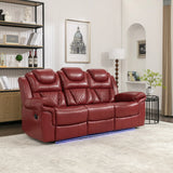 Wine Red Faux Leather Manual Recliner Sofa Set With LED Strip - Omega Lifestyles