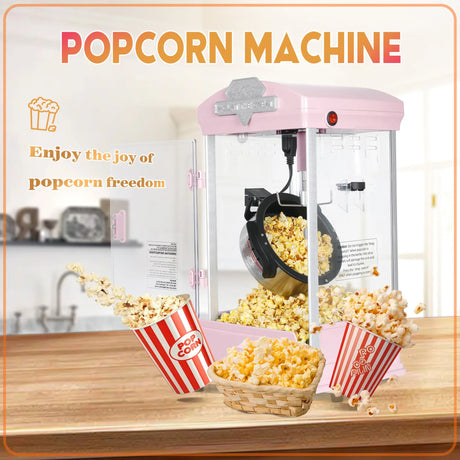8-Ounce Stainless Steel Countertop Popcorn Maker Pink - Omega Lifestyles