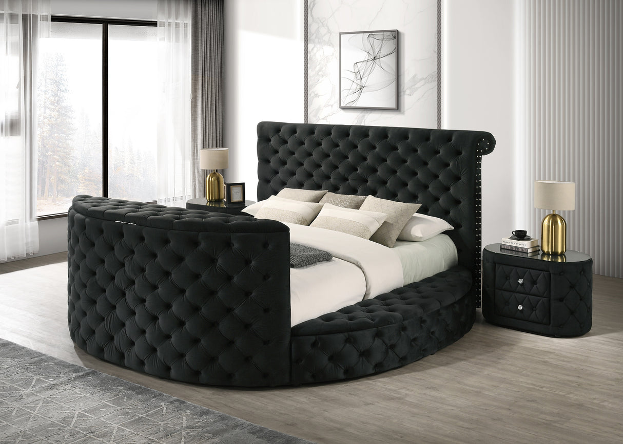 Queen Modern Black Velvet Upholstered Bed Frame 3pc Set