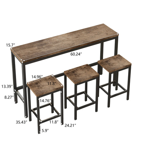 Modern Long Dining Table Set With 3 Stools - Omega Lifestyles
