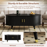 Mid-Century Modern Black Fluted Coffee Table With Charging Station - Sleep Galleria