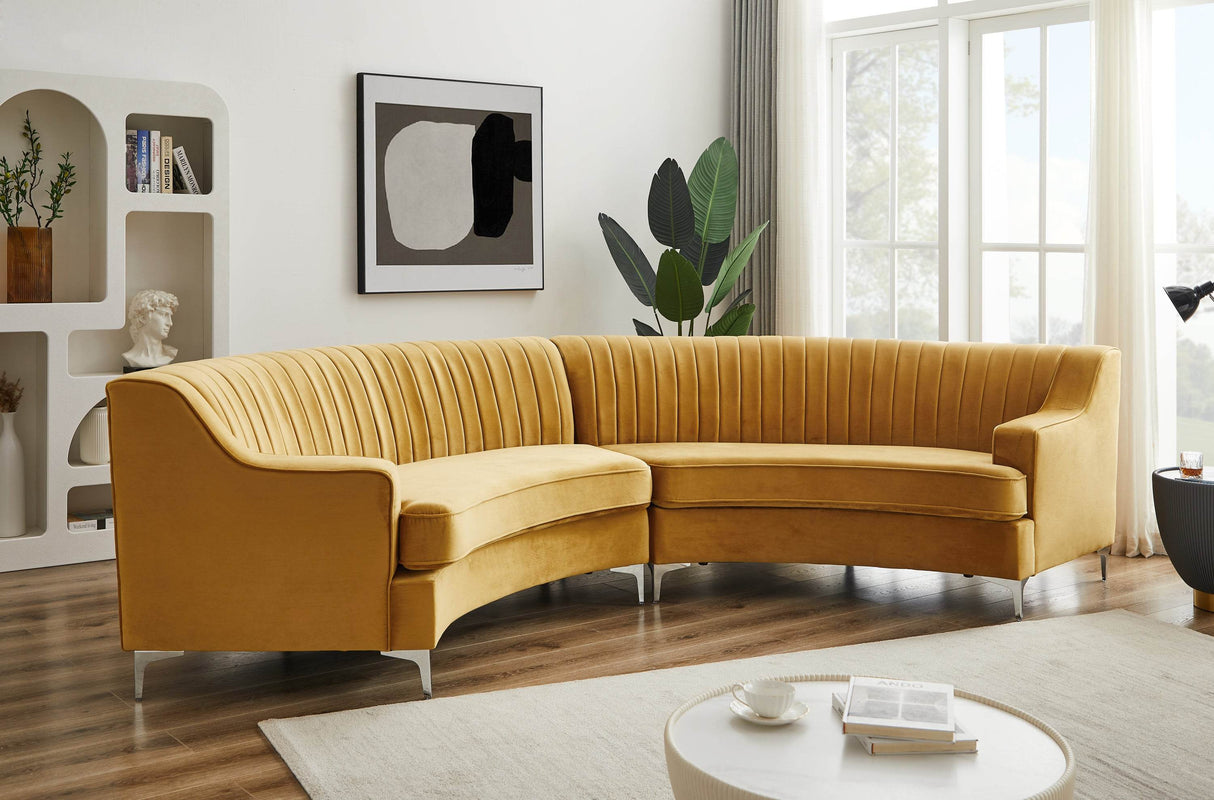 Gold Velvet Curved Modern Sofa Seating - Omega Lifestyles