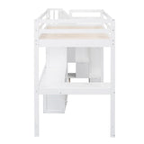 Twin Loft Bed With L-Shaped Desk Drawers Cabinet Staircase - Omega Lifestyles