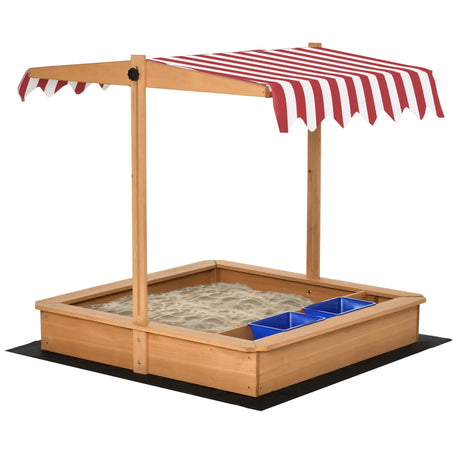 Kids Wooden Outdoor Sandbox With Adjustable Canopy Seat - Omega Lifestyles