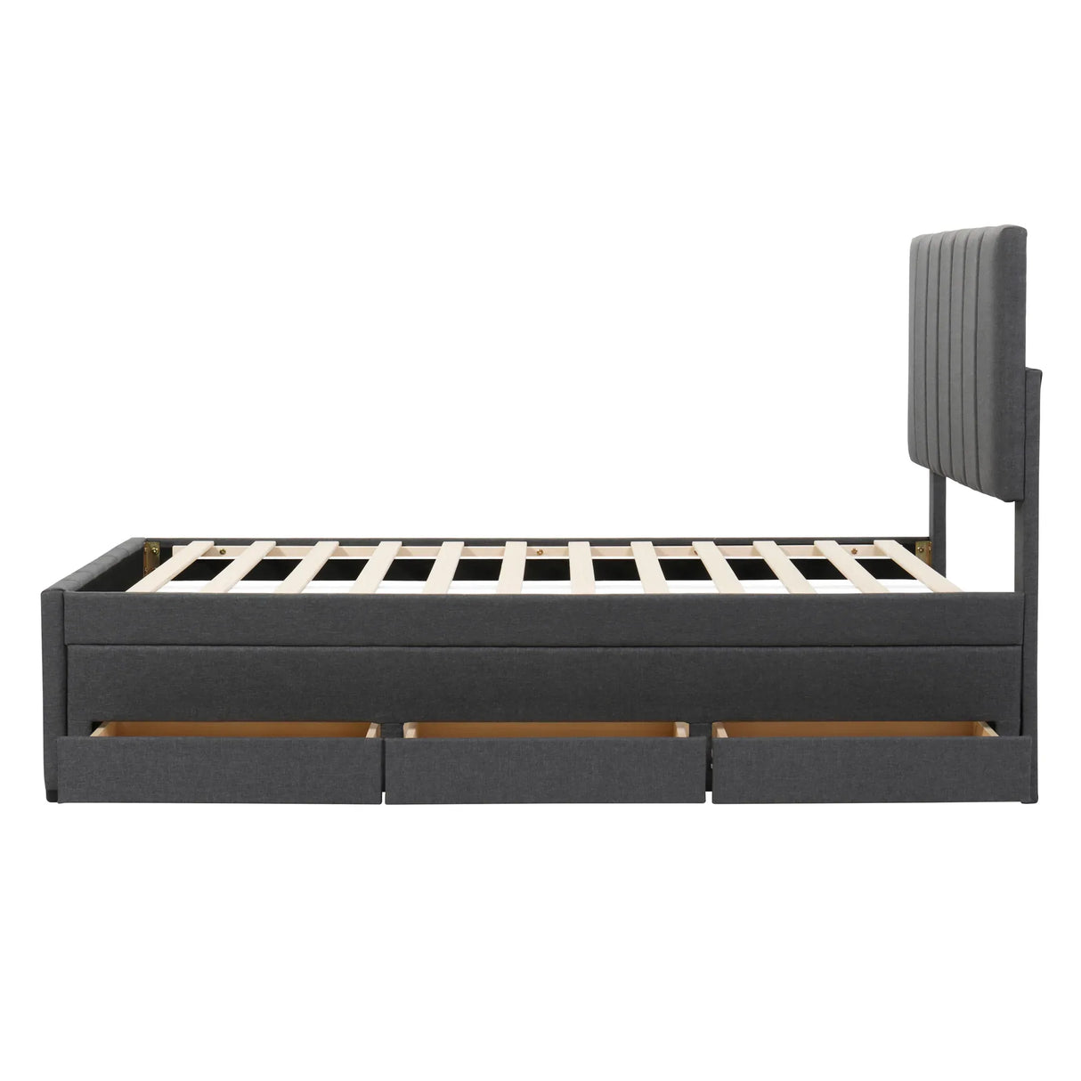 Twin Upholstered Linen Platform Bed With Trundle And Drawers - Omega Lifestyles