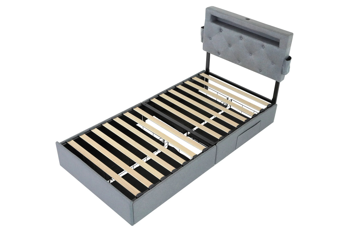 Twin Upholstered Bed Frame With USB Charging Station - Omega Lifestyles