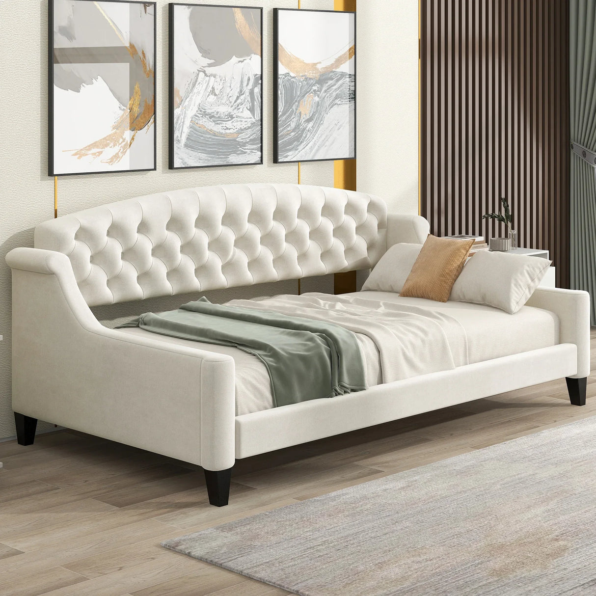 Twin Modern Velvet Upholstered Tufted Button Daybed - Omega Lifestyles