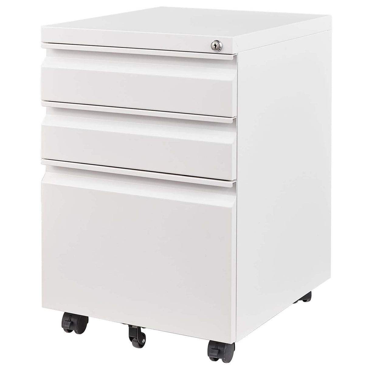 White Mobile Locking 3-Drawer Metal Filing Cabinet