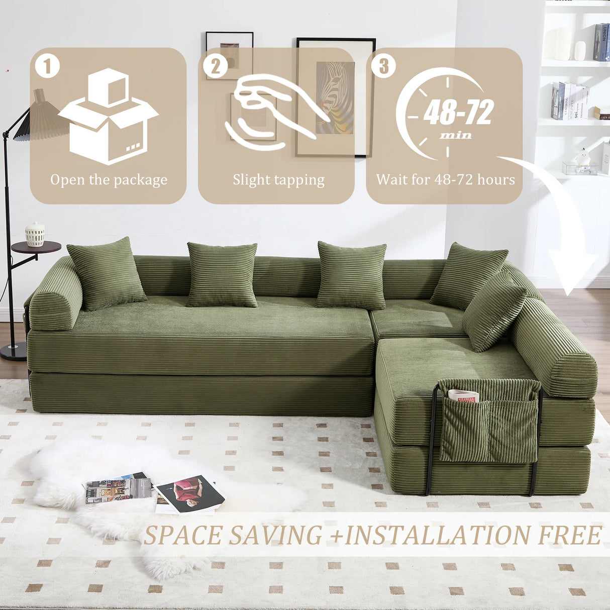 Convertible Folding Corduroy Memory Foam Sofa Bed - Omega Lifestyles