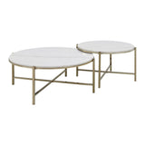 2-Piece Marble Top Nickel Finish Nesting Table Set - Omega Lifestyles