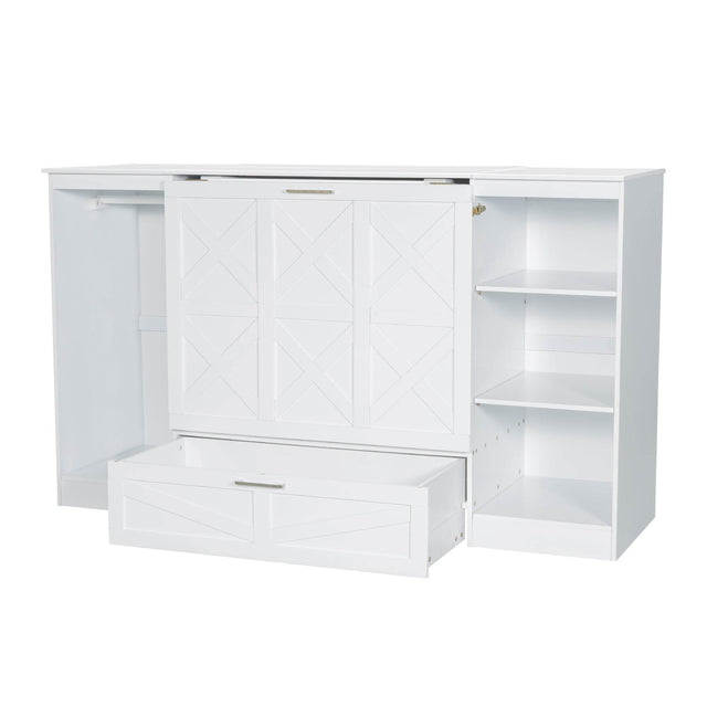 Twin Wood Murphy Bed With Wardrobe And Shelves - Omega Lifestyles