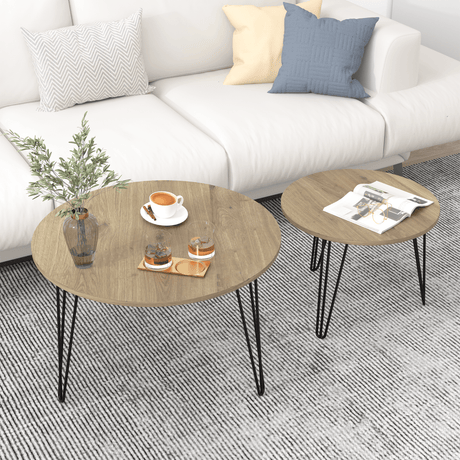 Set of 2 Rustic Brown Round Nesting Coffee Tables - Sleep Galleria