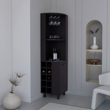 Modern Black MDF Corner Bar Cabinet With Wine Rack - Omega Lifestyles