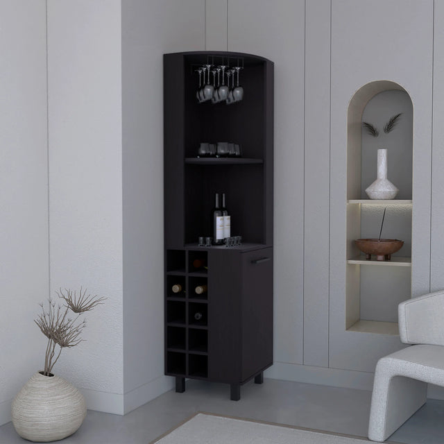 Modern Black MDF Corner Bar Cabinet With Wine Rack - Omega Lifestyles