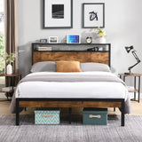 Queen Metal Platform Bed Frame With Wooden Headboard - Omega Lifestyles
