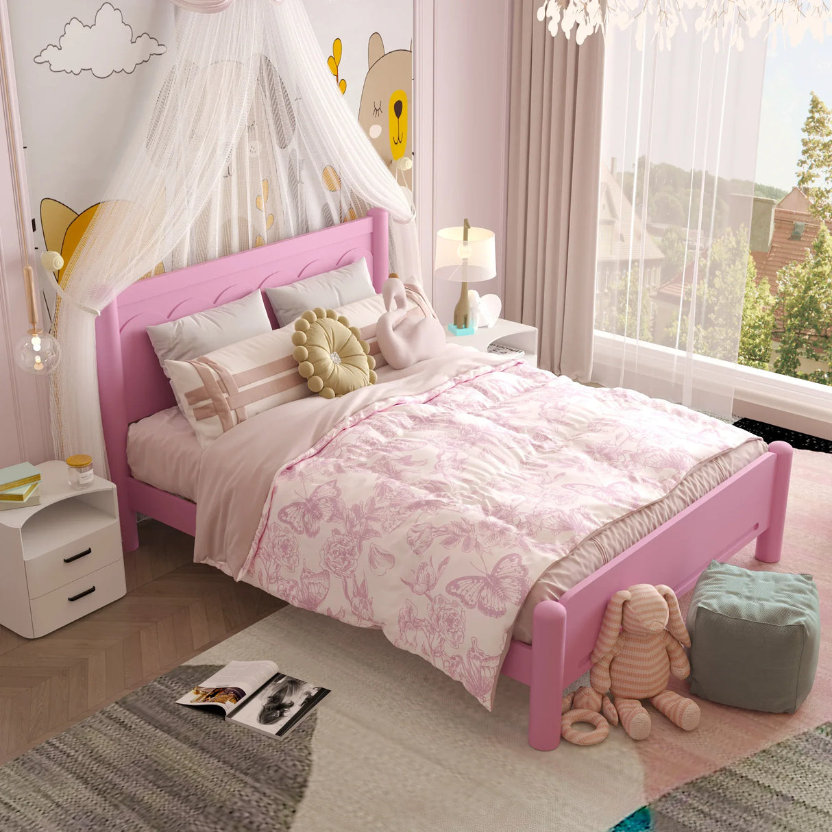 Queen Pink Solid Wood Platform Bed Frame - Omega Lifestyles