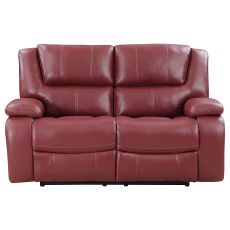 Red Upholstered Motion Reclining Loveseat - Omega Lifestyles