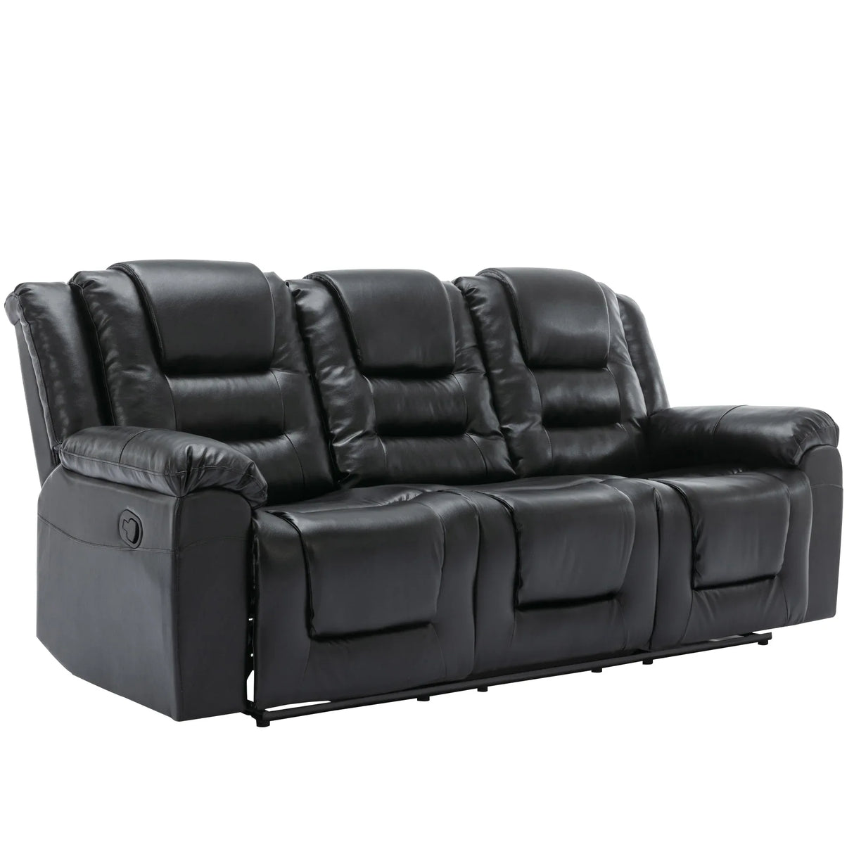 3 Seater Manual Recliner Chair With Cup Holders Black PU - Omega Lifestyles