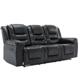 3 Seater Manual Recliner Chair With Cup Holders Black PU - Omega Lifestyles