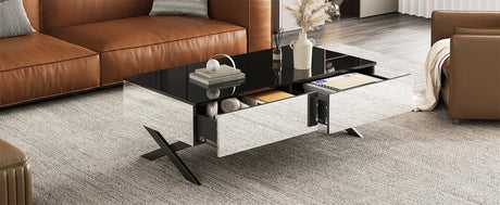 Rectangular Mirrored Coffee Table With Metal Base Storage - Omega Lifestyles