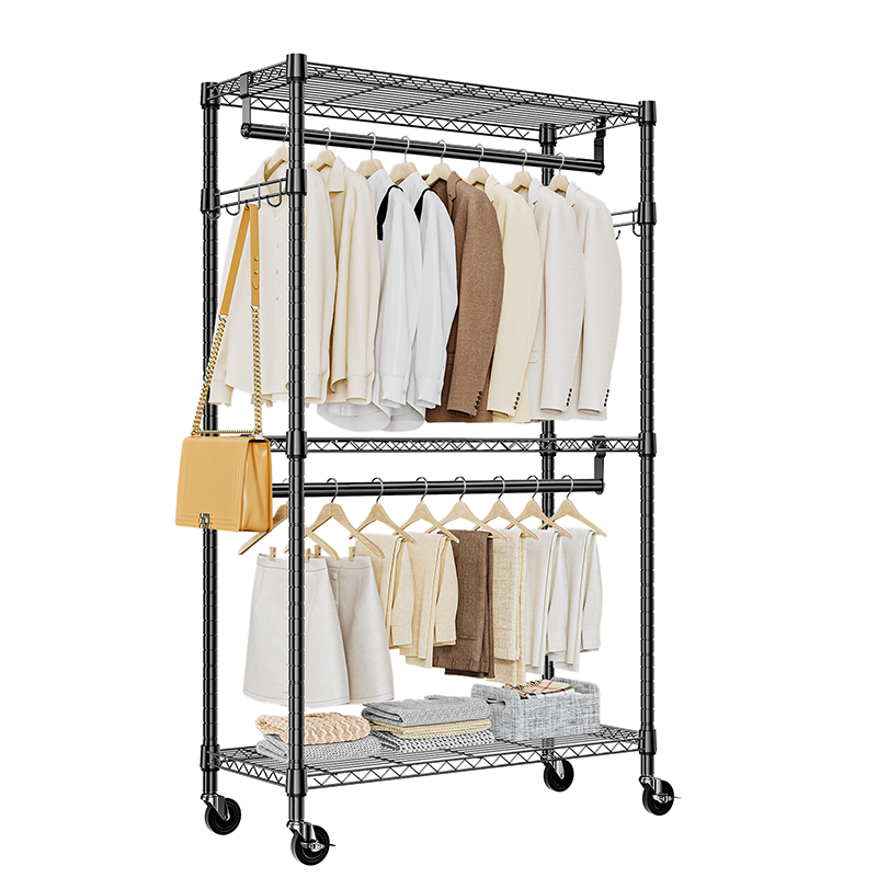 Heavy Duty Carbon Steel Rolling Garment Rack With Wheels