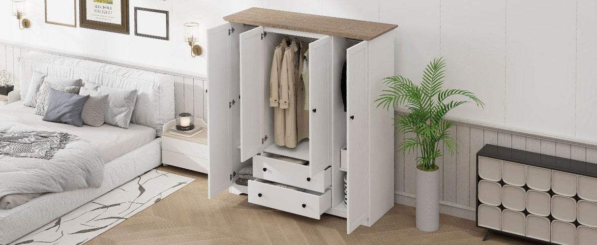 4 Door White Solid Wood MDF Wardrobe Armoire - Omega Lifestyles