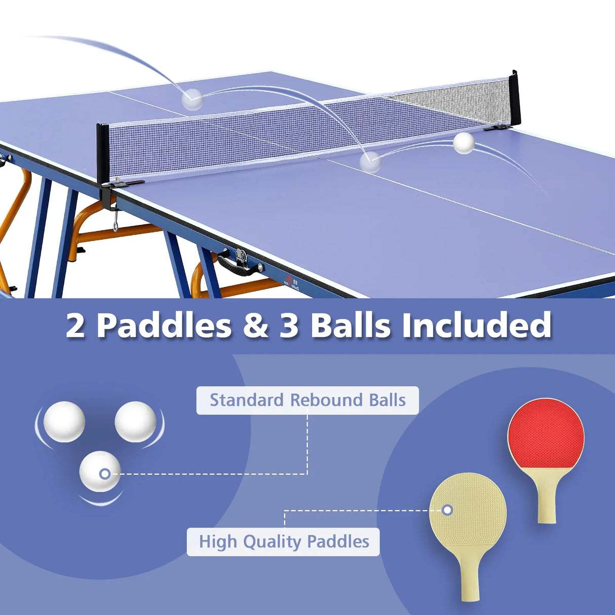 Foldable Portable 8x4 Ft Indoor Outdoor Table Tennis Table Set - Omega Lifestyles