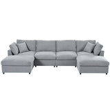 130-Inch Modular Chenille Fabric U-Shaped Sectional Sofa With Ottomans - Omega Lifestyles