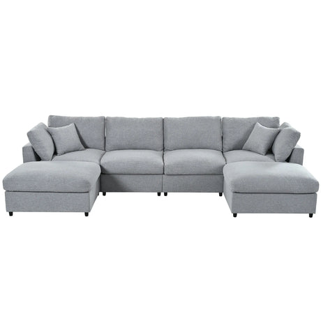 130-Inch Modular Chenille Fabric U-Shaped Sectional Sofa With Ottomans - Omega Lifestyles