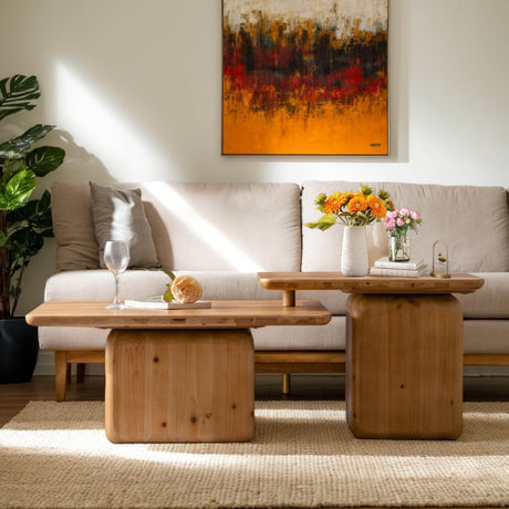 Vintage Style Natural Wood Grain Coffee Table Set Of 2 - Sleep Galleria
