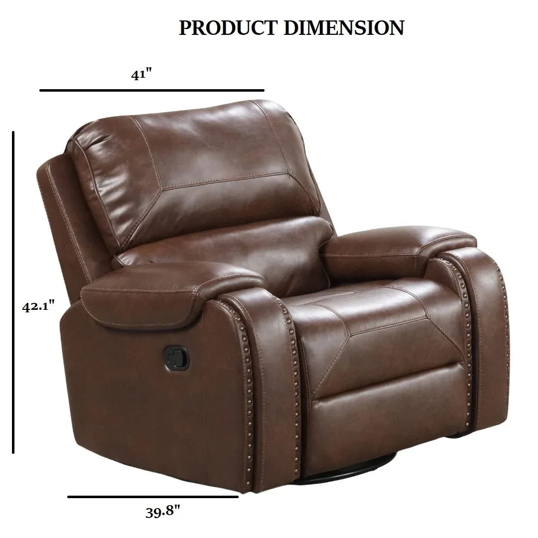 Transitional Brown Leatherette Recliner With Nailhead Trim - Omega Lifestyles