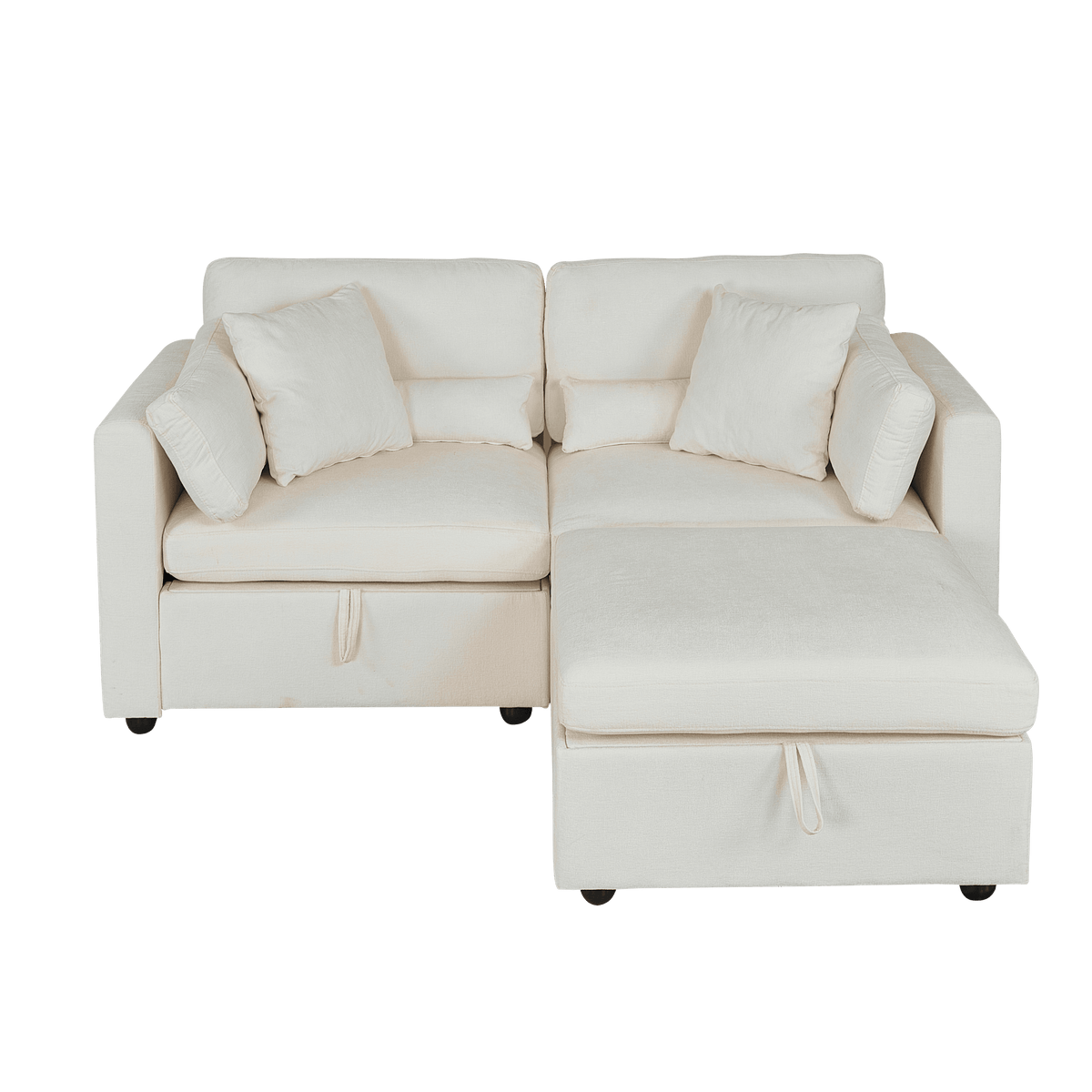 Beige Chenille 3-Seat Sofa With Hardware Feet - Omega Lifestyles