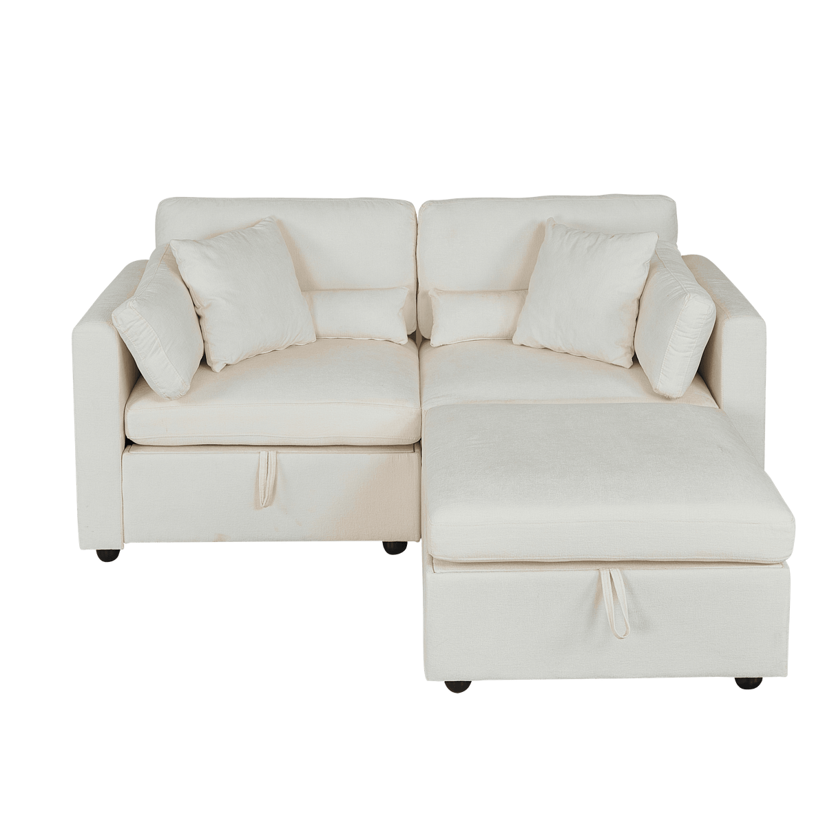Beige Chenille 3-Seat Sofa With Hardware Feet - Omega Lifestyles