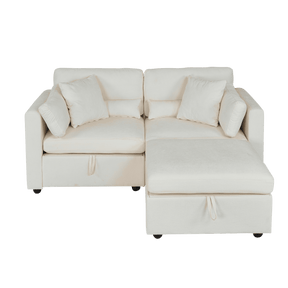 Beige Chenille 3-Seat Sofa With Hardware Feet - Omega Lifestyles