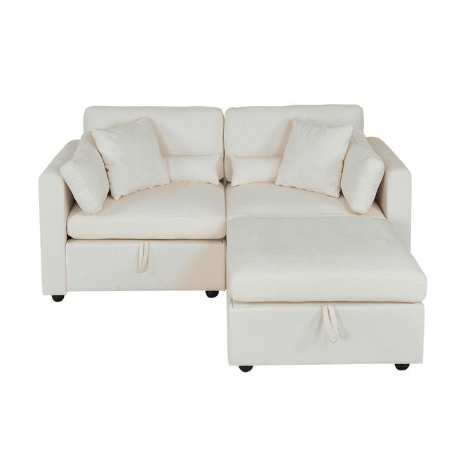 Beige Chenille 3-Seat Sofa With Hardware Feet - Omega Lifestyles