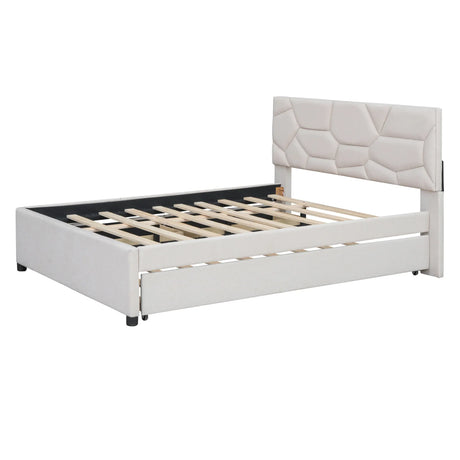Full Upholstered Platform Bed With Trundle And Drawers Full - Omega Lifestyles