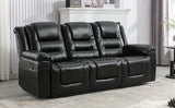 3 Seater Manual Recliner Chair With Cup Holders Black PU - Omega Lifestyles