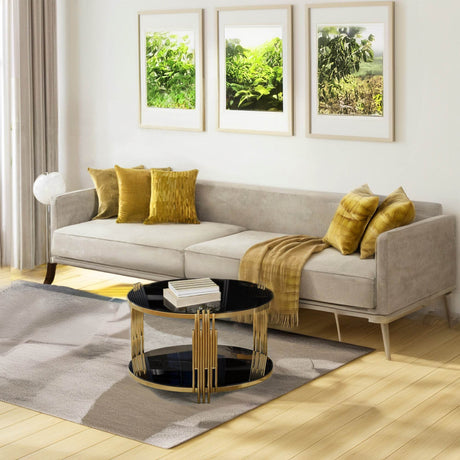 Modern Black Mirror Round Coffee Table With Shelf - Sleep Galleria